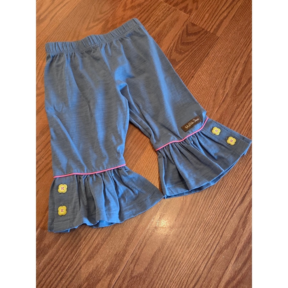 Matilda Jane Blue Ruffle Leggings Baby Girls 12-18M Flower Buttons Slub Knit